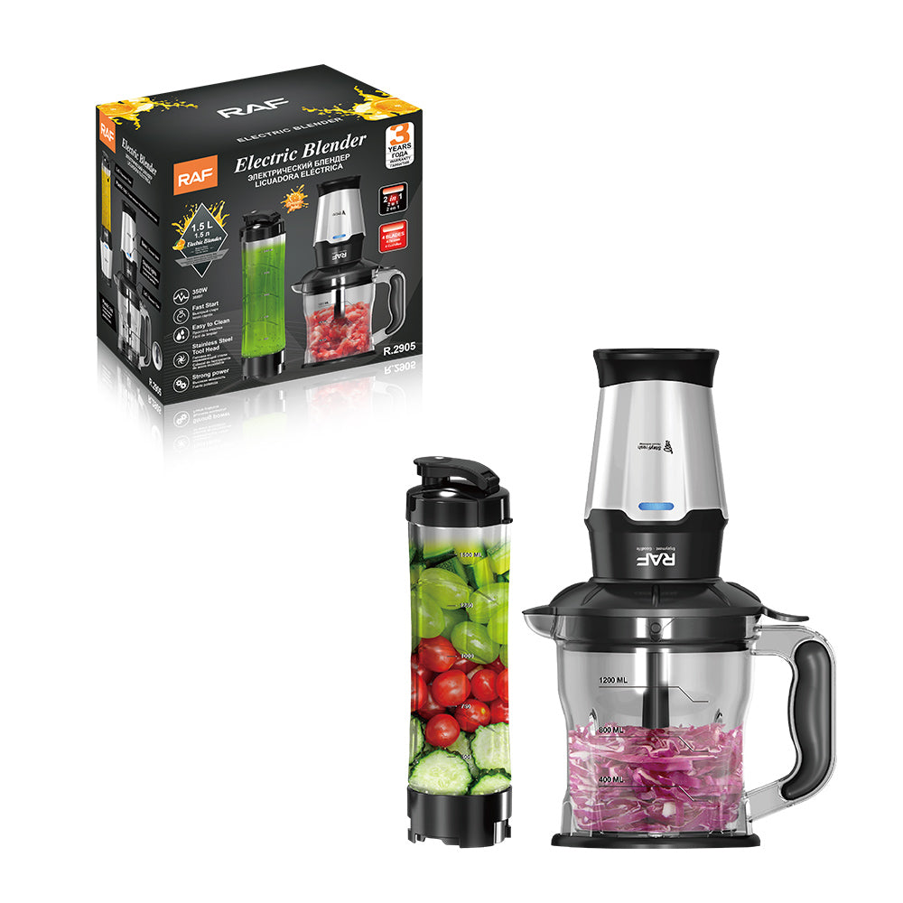 RAF R.2905 1.5L Plastic Bowl Food Chopper Blender– 350W Button Control with Safety Switch