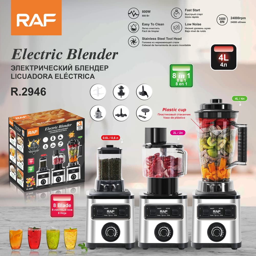 RAF R.2946 8-in-1 Heavy Duty Mixer, Smoothie Juicer & Food Processor – 800W