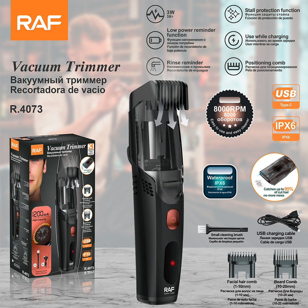 Rechargeable Waterproof Hair & Beard Trimmer RAF R.4073  – Men’s Barber Clipper with Vacuum System