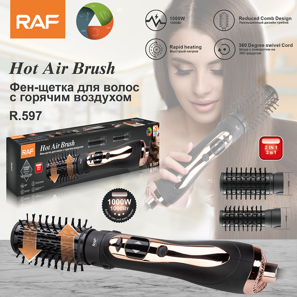 One Step Hot Air Brush RAF R.597 – Hair Dryer & Volumizer with Interchangeable Brush Heads