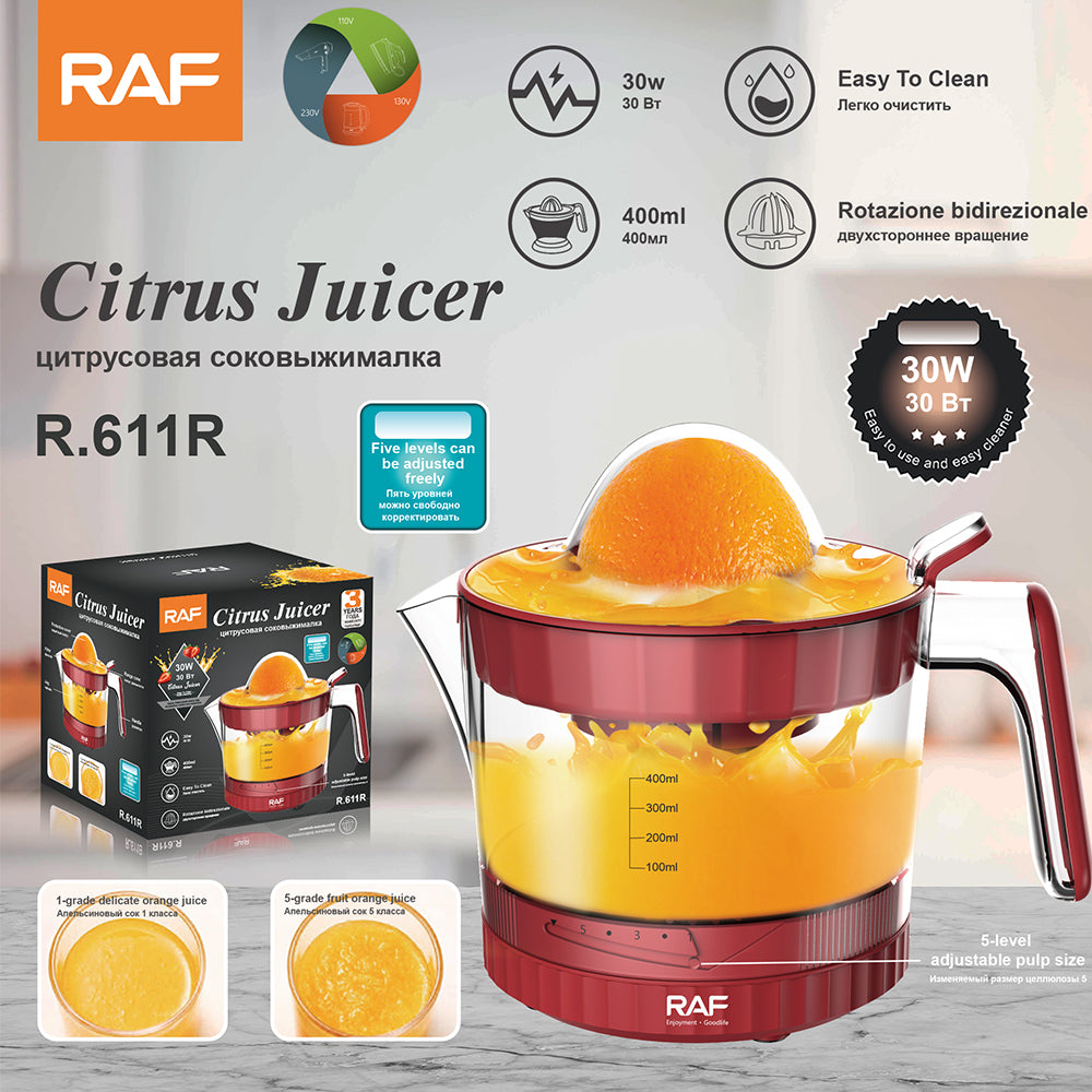 RAF R.611 Electric Fruit Juicer – 30W Automatic Orange Juicer with 5-Speed Control