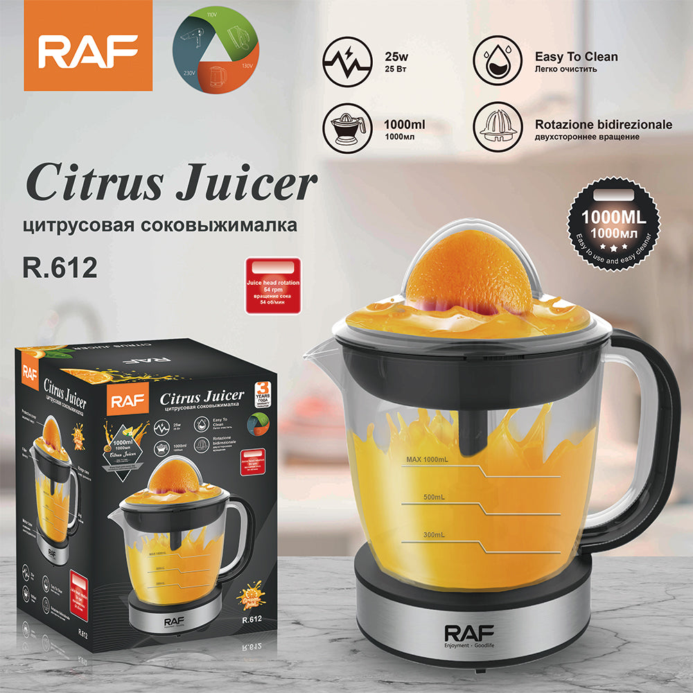 RAF R.612 Electric Citrus Juicer – Orange & Lemon Juice Extractor, 0.7L Capacity, Low-Noise 25W Motor