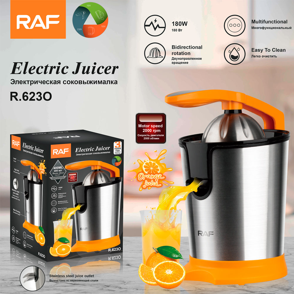 RAF R.623 Electric Stainless Steel Citrus Juicer – 25W Quiet Motor Squeezer