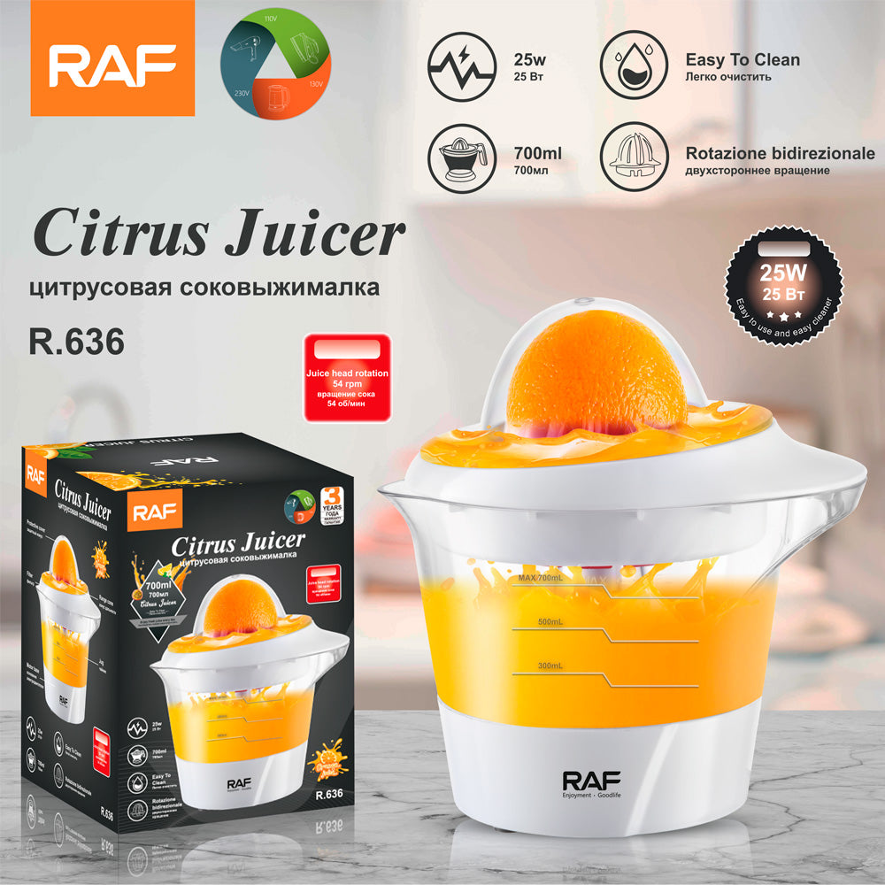 RAF R.636 Mini Portable Electric Citrus Juicer – 25W Cold Press Lemon & Orange Squeezer