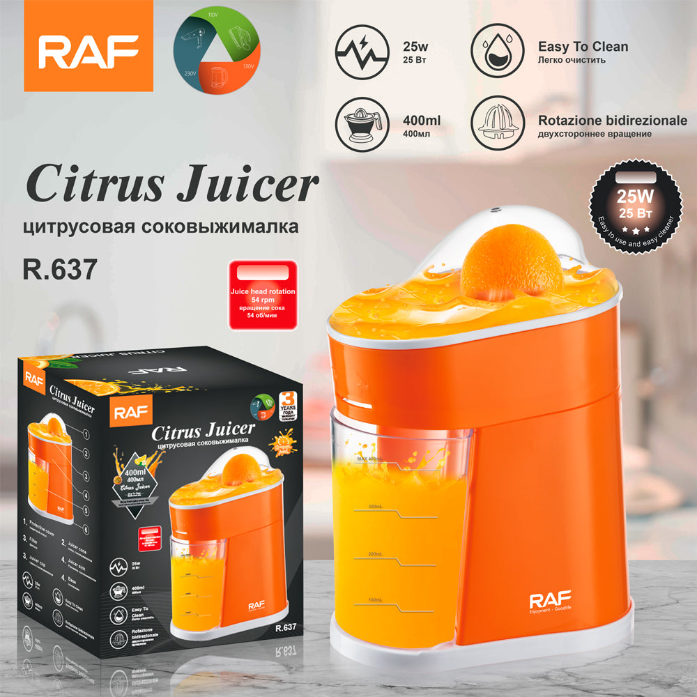 RAF R.637 Portable Electric Cold Press Juicer – 25W Citrus Lemon & Orange Squeezer