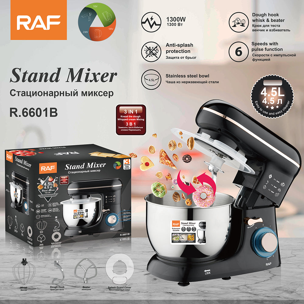 RAF R.6601 Multifunction Stand Mixer4.5L  – 1300W Heavy Duty 6-Speed Dough Mixer with All-Metal Gears & Planetary Mixing