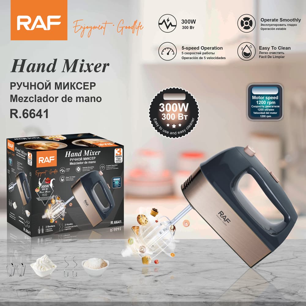 RAF R.6641 300W Hand Mixer 5-Speed – Electric Egg Beater with Stainless Steel Attachments