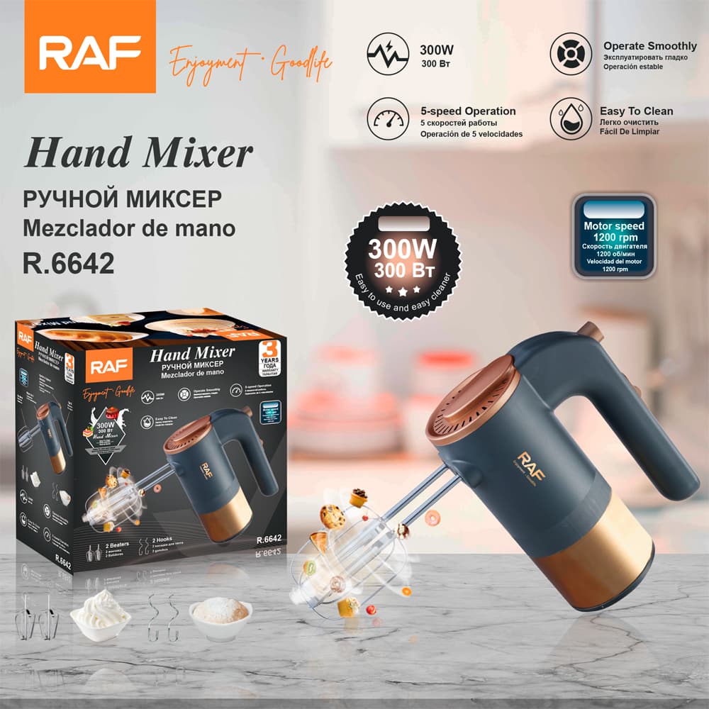 RAF R.6642 300W Hand Mixer – 5 Speed Electric Egg Beater & Dough Mixer