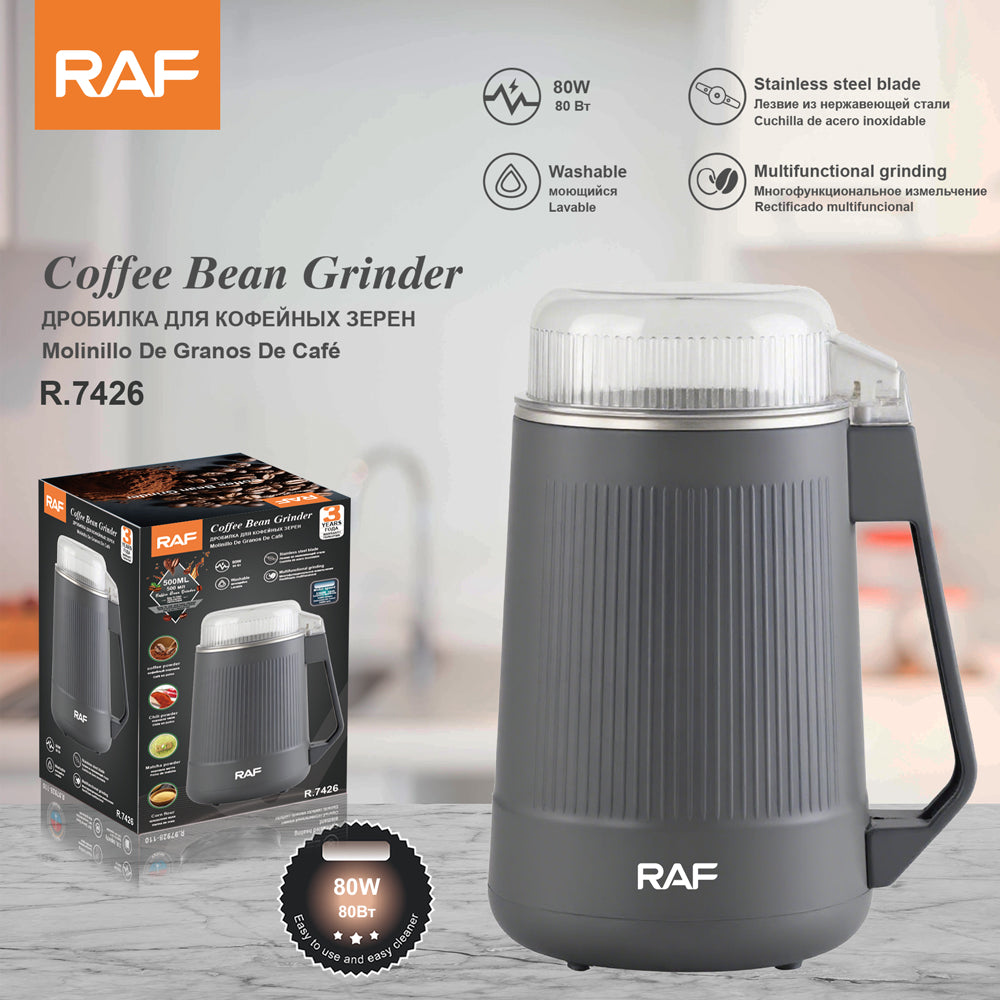Electric Coffee Grinder RAF R.7426 – Steel Flat Blade Grinder for Coffee Beans & Spices