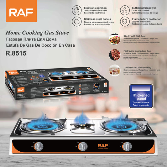 R.8515 Gas Cooktop Iron Built-In Glass Panel 3 In 1 Gas Stove Burner– Dual Burner Power & Safety