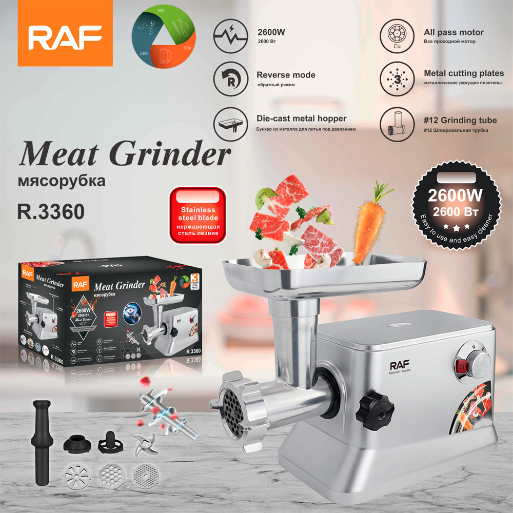 Electric Meat Grinder RAF R.3360  – Heavy Duty Copper Motor Meat Mincer for Home & Commercial Use
