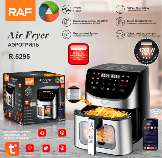 RAF 8.0L Smart APP Control Air Fryer (R.5295) – 1700W WiFi-Enabled Digital Cooker – Fingerprint Resistant Stainless Steel