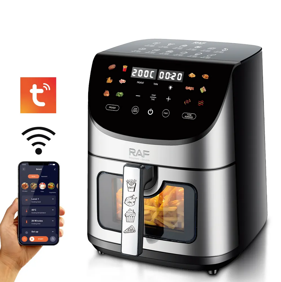 RAF 8.0L Smart APP Control Air Fryer (R.5295) – 1700W WiFi-Enabled Digital Cooker – Fingerprint Resistant Stainless Steel