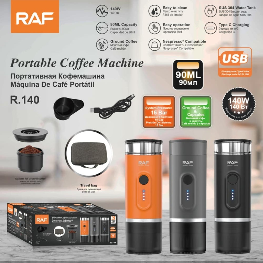 RAF R.140 Gusto Portable Coffee Maker – 15 Bar Pressure Multi-Capsule Espresso Machine USB-C Powered