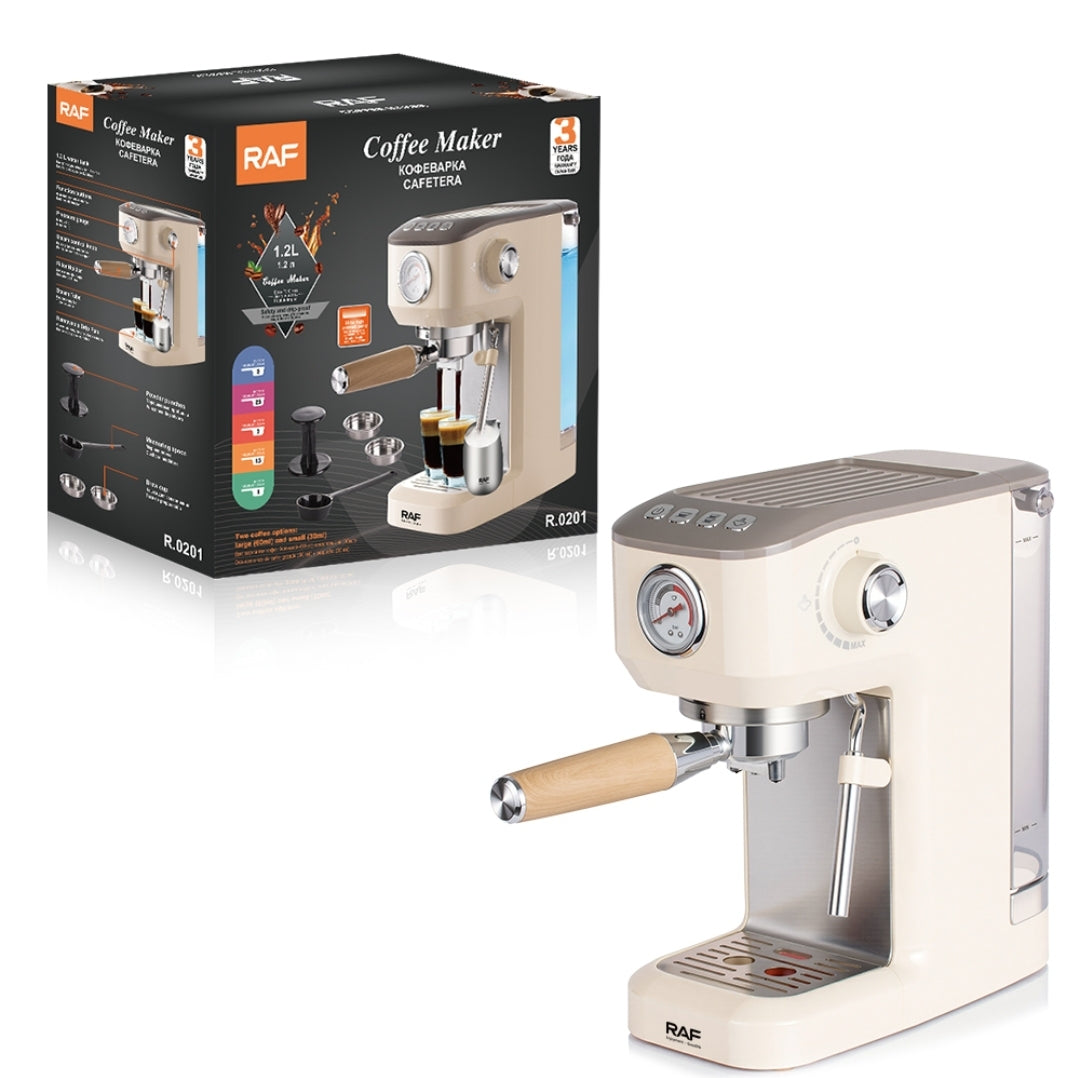 RAF R.0201 Espresso Coffee Machine – 19 Bar Semi-Automatic Coffee Maker with Steam Wand (1.2L)