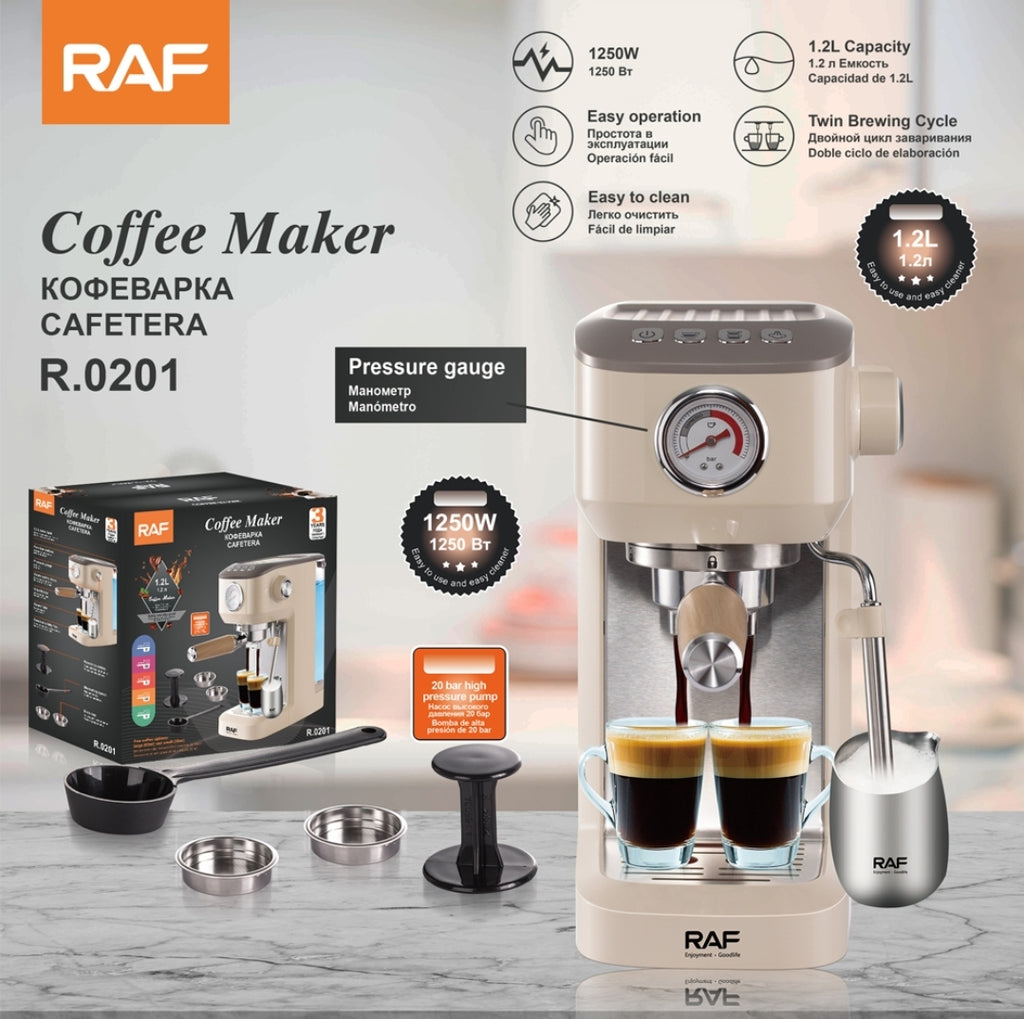RAF R.0201 Espresso Coffee Machine – 19 Bar Semi-Automatic Coffee Maker with Steam Wand (1.2L)