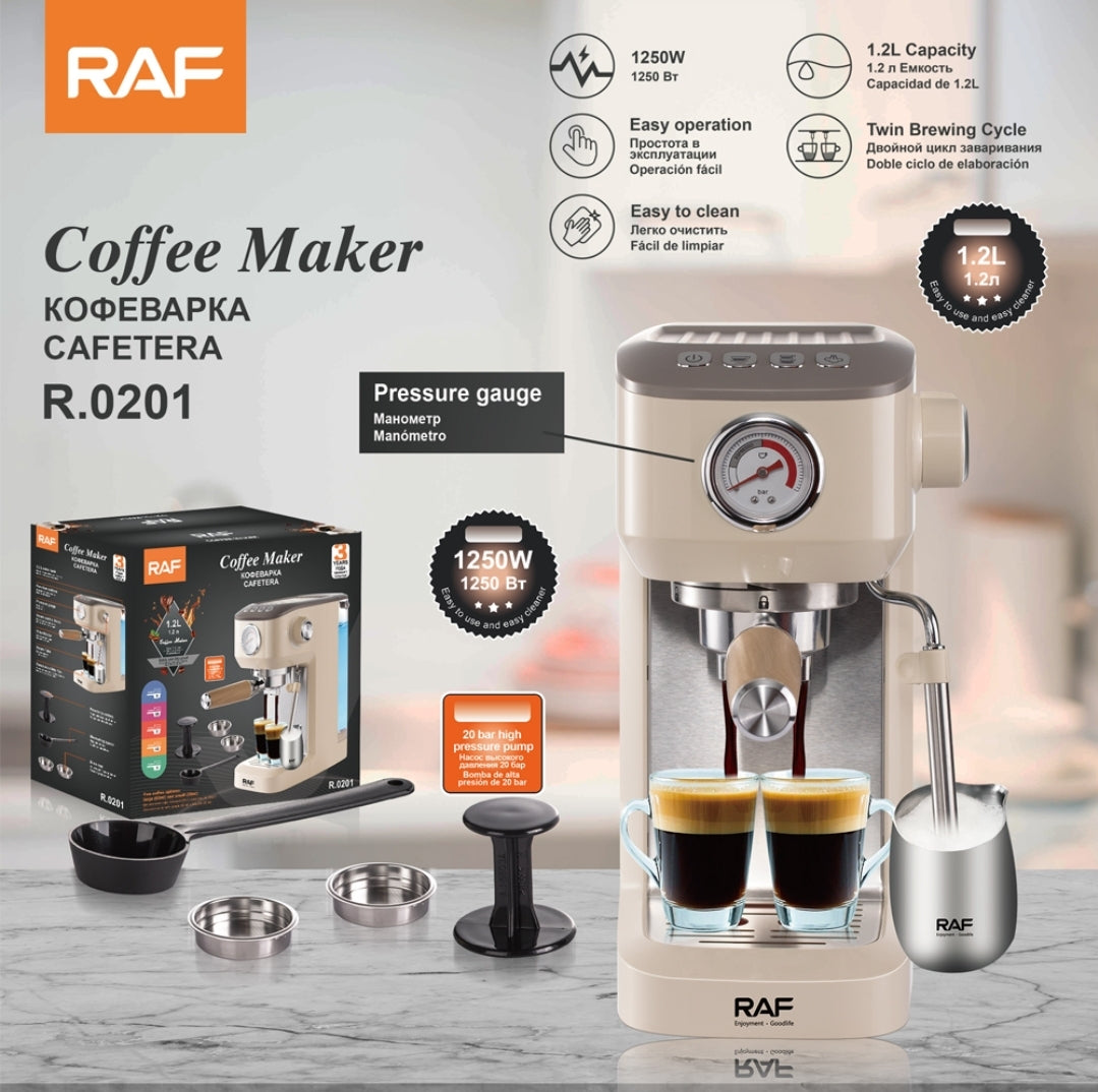 RAF R.0201 Espresso Coffee Machine – 19 Bar Semi-Automatic Coffee Maker with Steam Wand (1.2L)