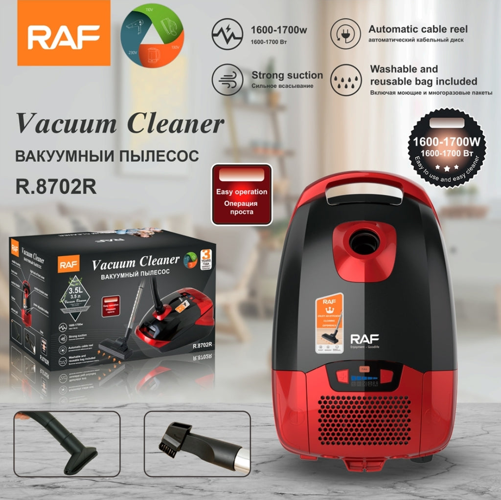 RAF R.8702 Bagged Electric Vacuum Cleaner – 1700W Strong Suction Canister Vacuum with Multi-Filter System