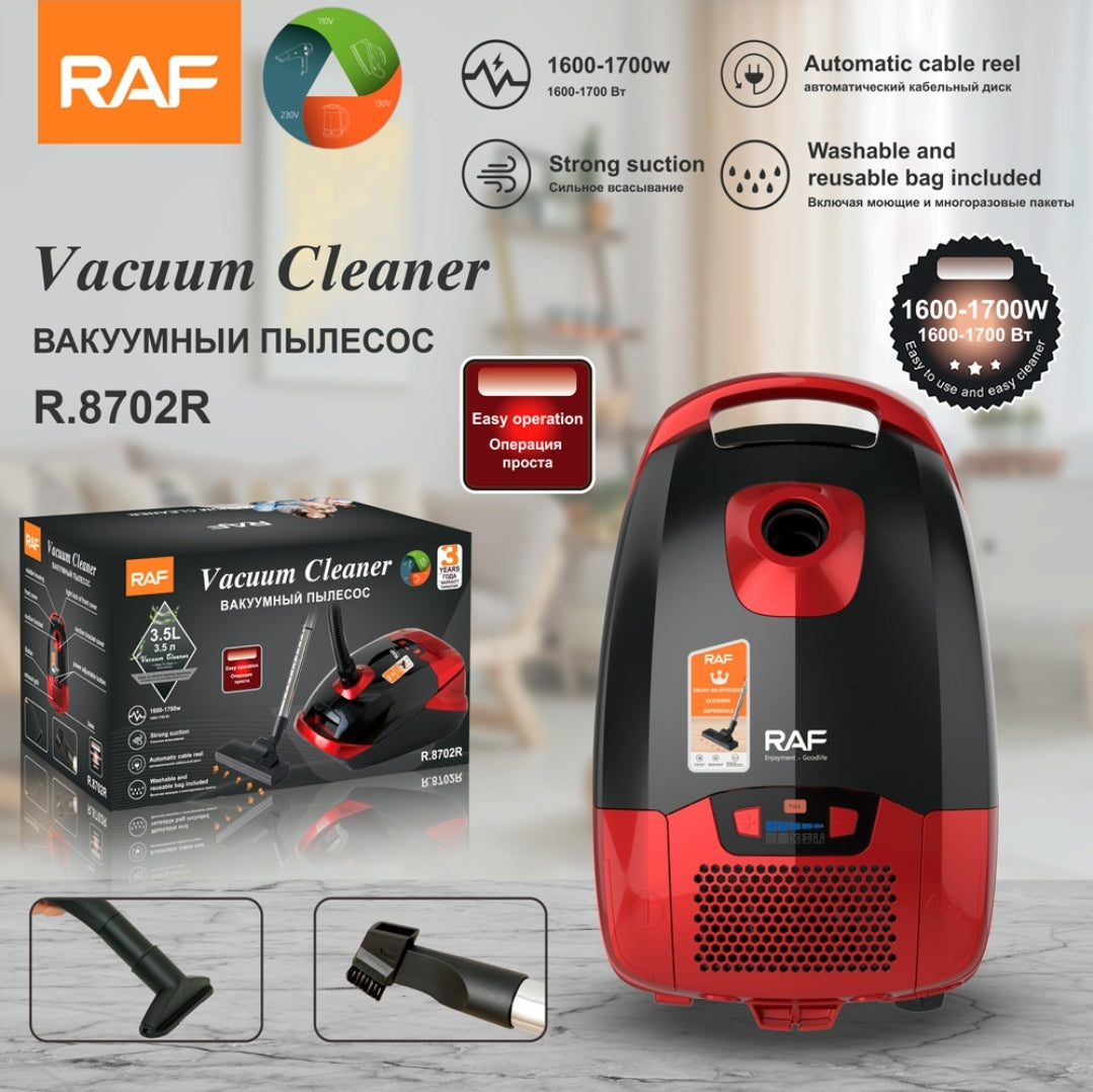 RAF R.8702 Bagged Electric Vacuum Cleaner – 1700W Strong Suction Canister Vacuum with Multi-Filter System