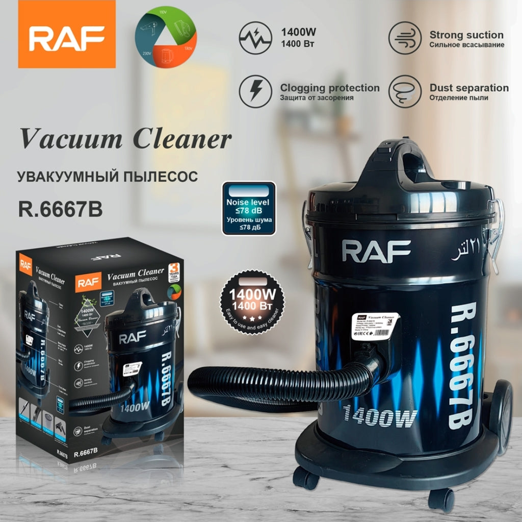 RAF R.6667 Wet &amp; Dry Canister Vacuum Cleaner – 1400W Heavy Duty 21L Capacity Cleaning Machine