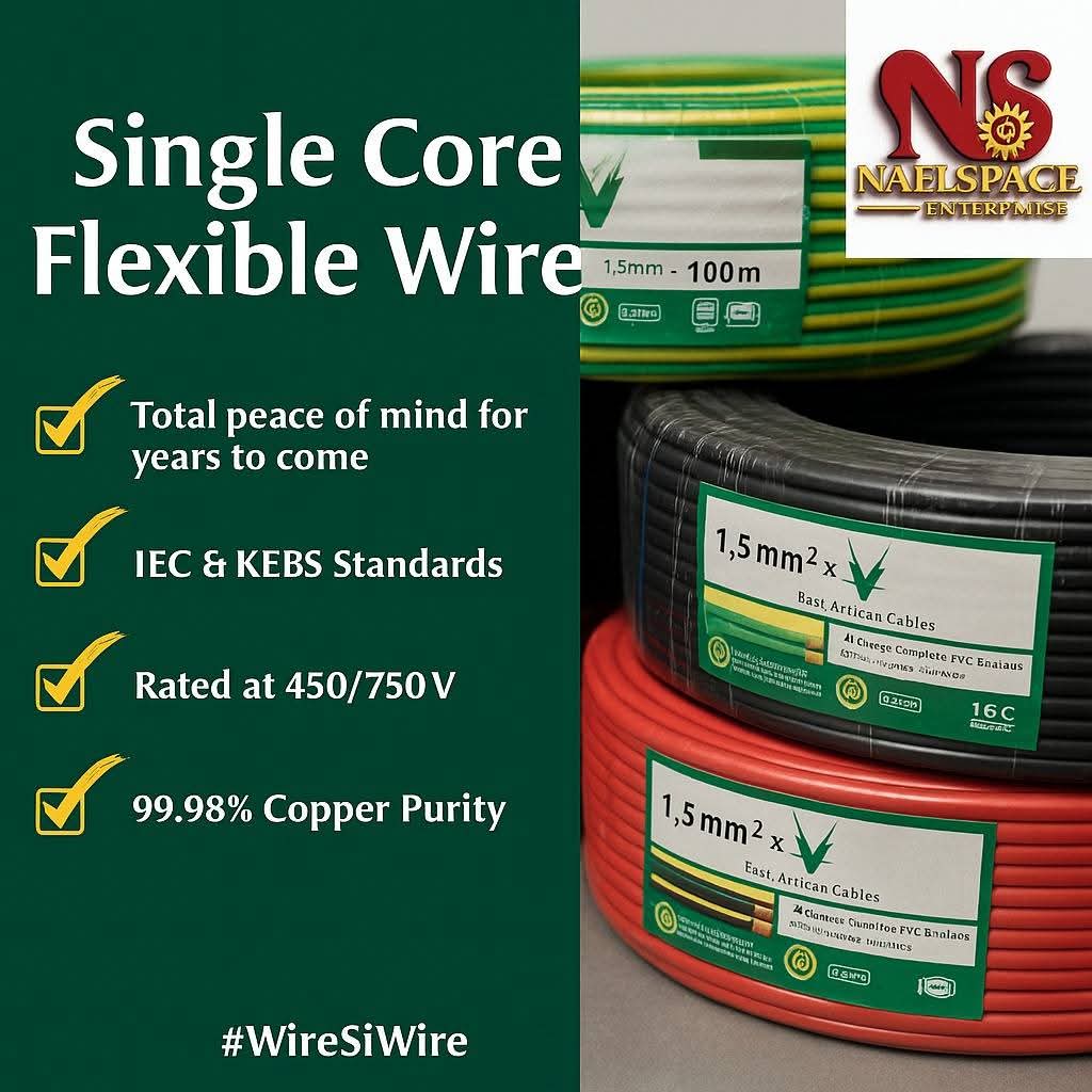 East African Cables (EAC) Premium Single Core House Wiring Cables – 99.9% Pure Copper, KEBS Certified PVC Insulated Cables (1.5mm to 16.0mm)