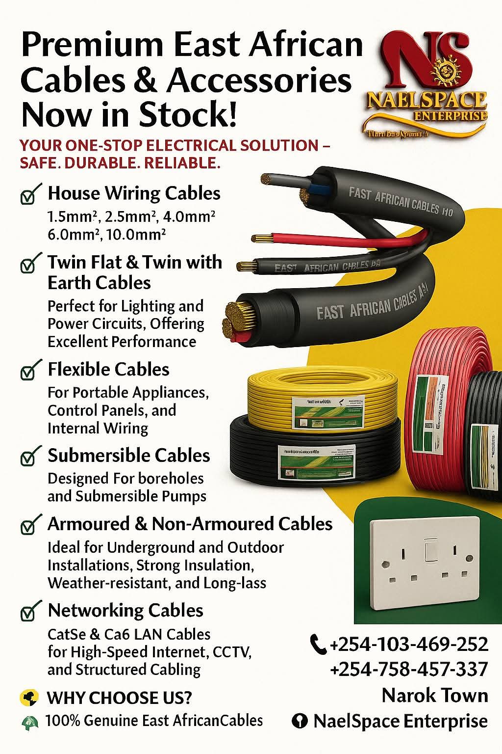 East African Cables (EAC) Premium Single Core House Wiring Cables – 99.9% Pure Copper, KEBS Certified PVC Insulated Cables (1.5mm to 16.0mm)