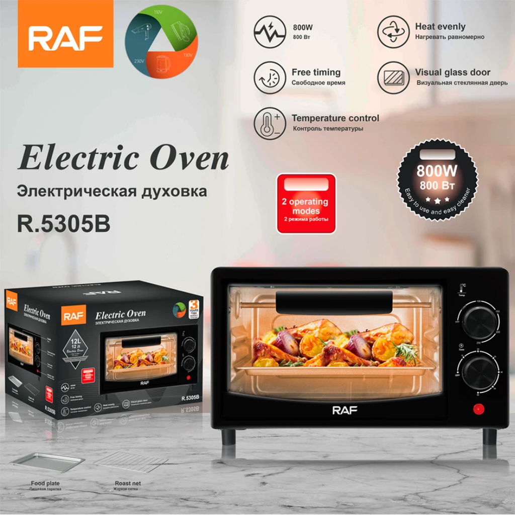 7L_12L Small Electric Oven RAF R.5305  – Toaster, Air Fryer & Baking Oven with Turbo Convection | Compact Home Oven
