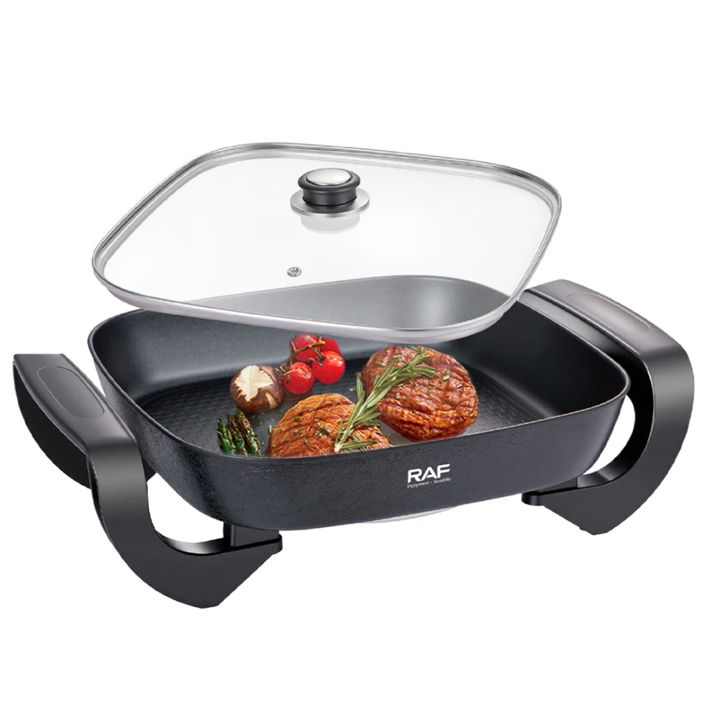 Professional Electric Hot Pot & Stock Pot RAF R.5478 – 1000W High-Speed Heating, Non-Stick Interior, Multi-Functional Cooker with Precision Temperature Control & Glass Lid