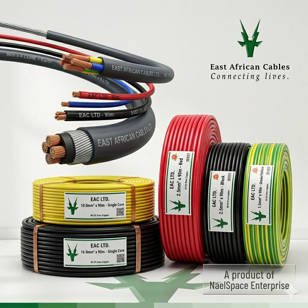 East African Cables (EAC) Premium Single Core House Wiring Cables – 99.9% Pure Copper, KEBS Certified PVC Insulated Cables (1.5mm to 16.0mm)