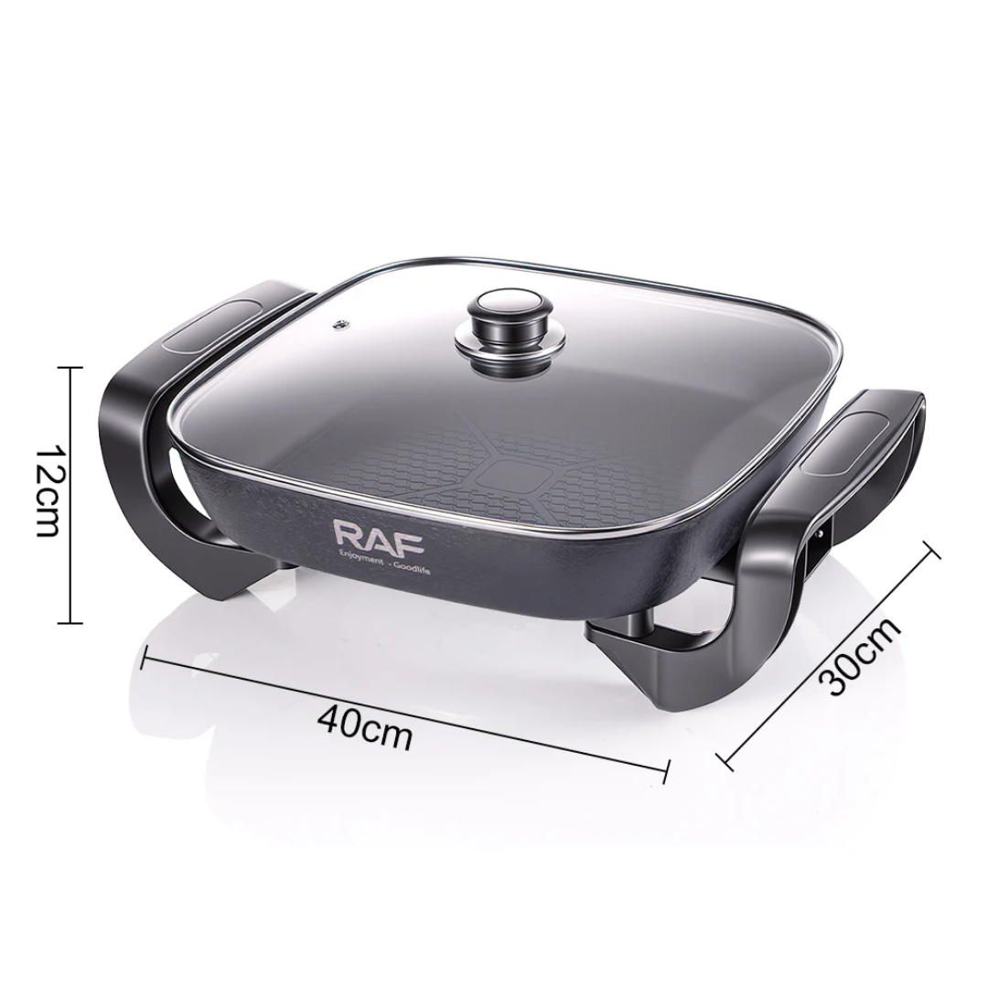 Professional Electric Hot Pot & Stock Pot RAF R.5478 – 1000W High-Speed Heating, Non-Stick Interior, Multi-Functional Cooker with Precision Temperature Control & Glass Lid